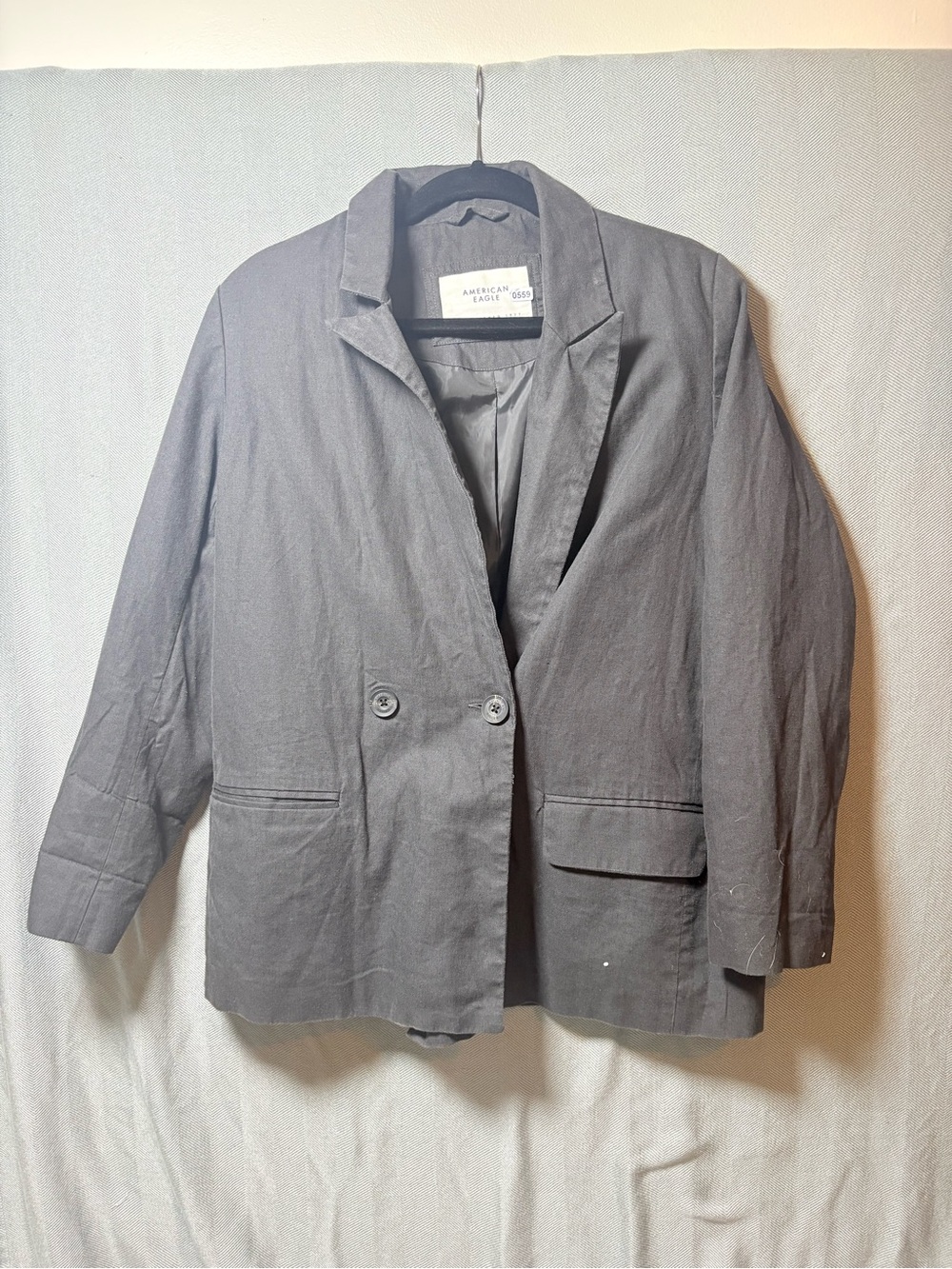 American Eagle Outfitters Charcoal Gray Double-Button Blazer 0559
